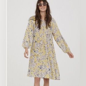 Anna Glover X H&M Long Sleeve Midi Dress Butterfly Floral Print Yellow